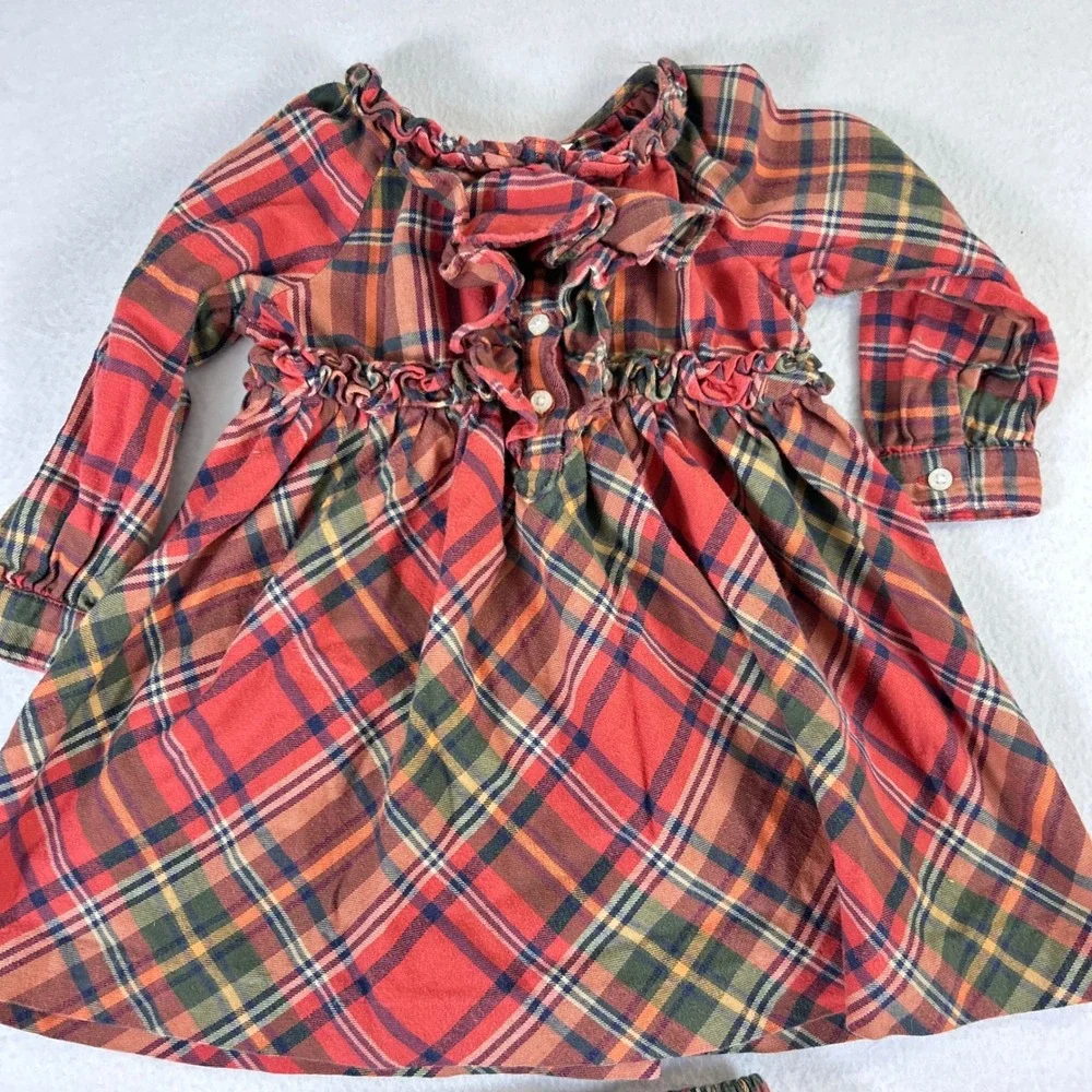 Ralph Lauren Baby Girls Red Plaid Flannel Dress and Bloomers Set 9M Holiday